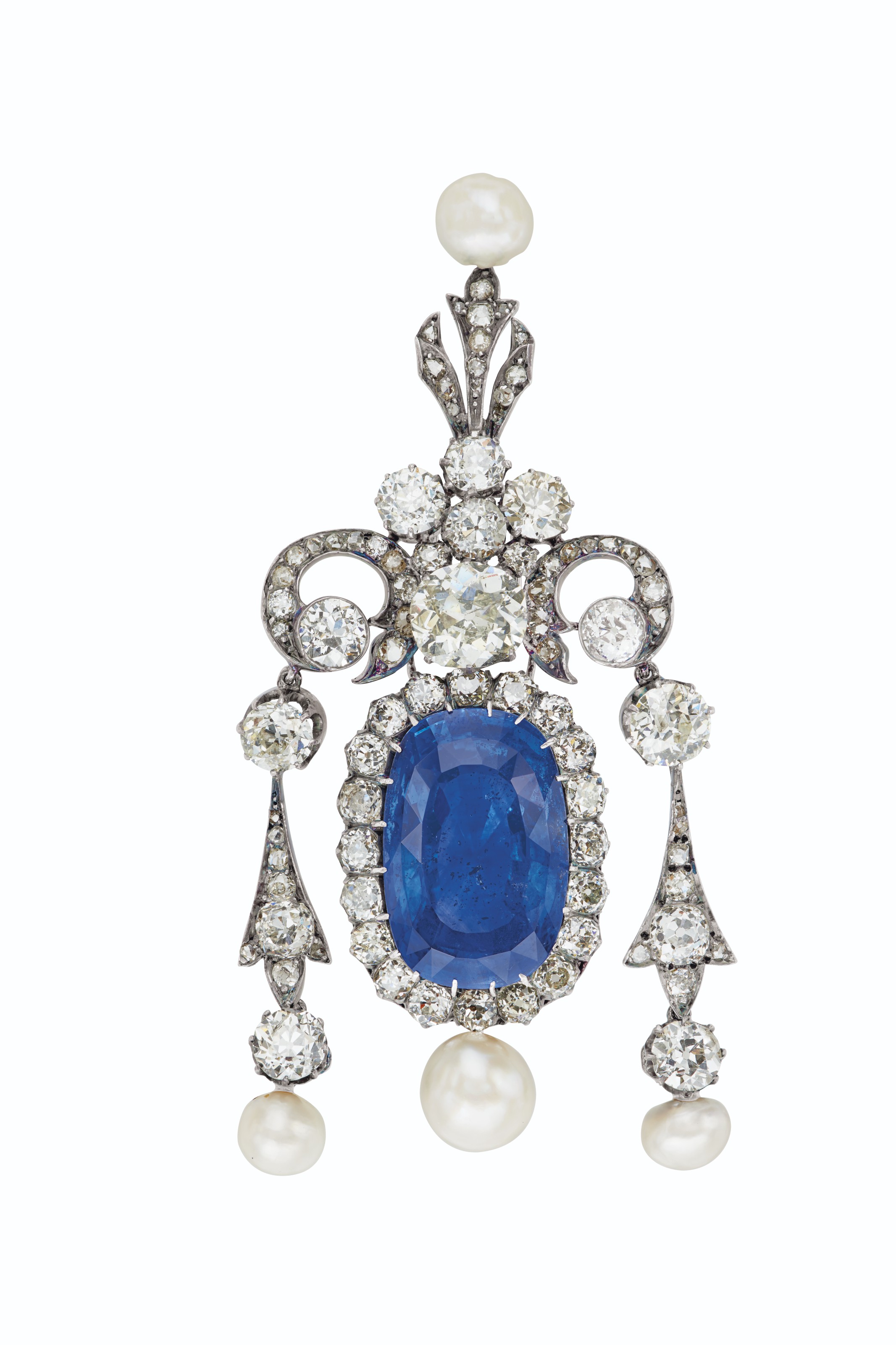 ANTIQUE SAPPHIRE, DIAMOND AND NATURAL PEARL BROOCH Christie's